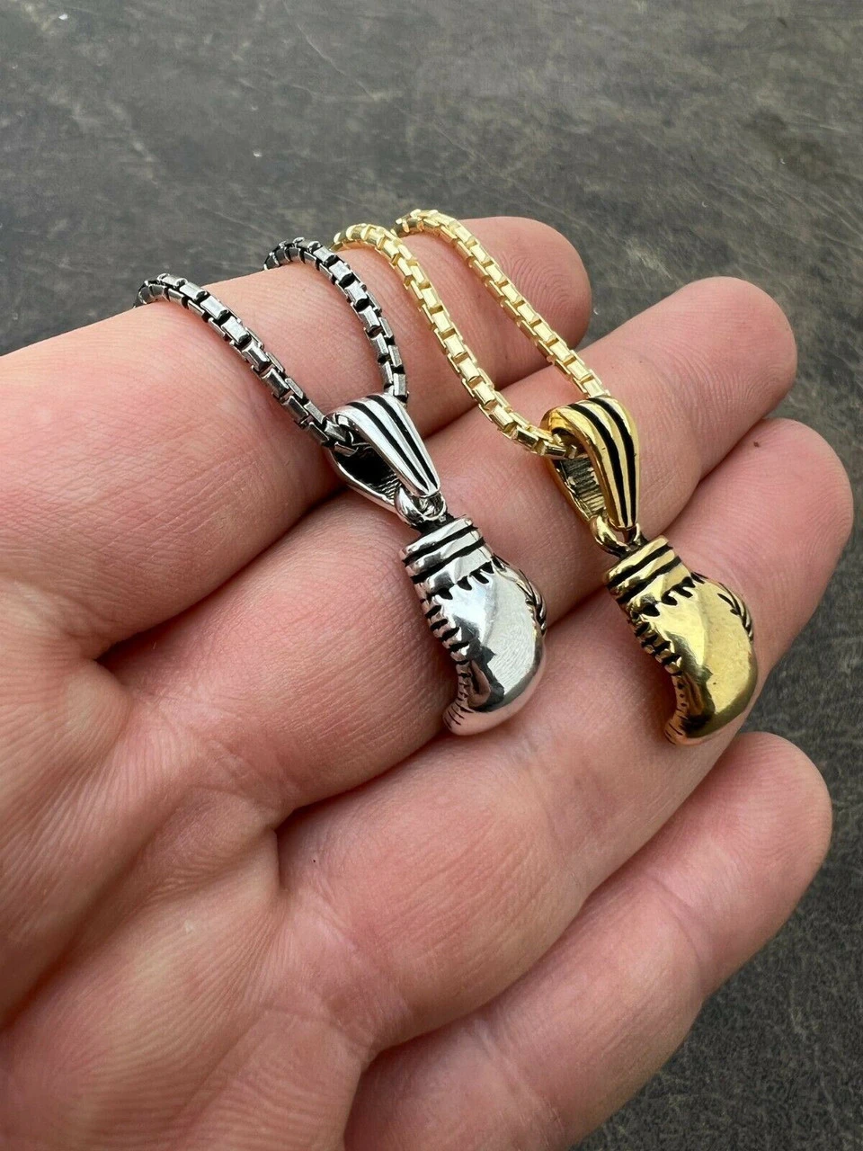 Real Solid 925 Sterling Silver Boxing Gloves Pendant Necklace Gold Mens Boxer 4 Real Solid 925 Sterling Silver Boxing Gloves Pendant Necklace Gold Mens Boxer - Image 2