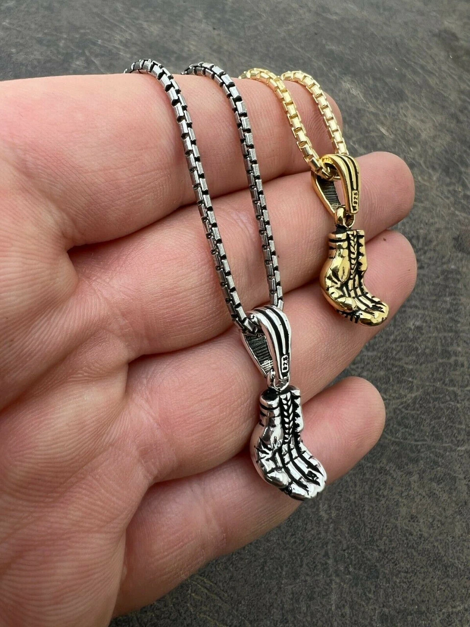 Real Solid 925 Sterling Silver Boxing Gloves Pendant Necklace Gold Mens Boxer 8 Real Solid 925 Sterling Silver Boxing Gloves Pendant Necklace Gold Mens Boxer - Image 6