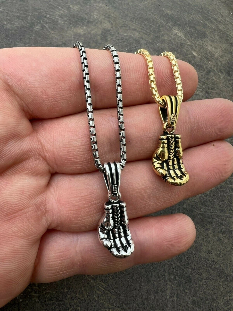 Real Solid 925 Sterling Silver Boxing Gloves Pendant Necklace Gold Mens Boxer 6 Real Solid 925 Sterling Silver Boxing Gloves Pendant Necklace Gold Mens Boxer - Image 4