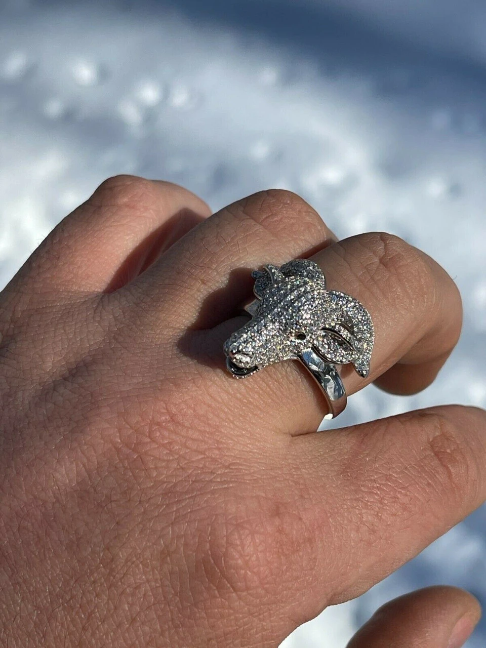 Real Solid 925 Sterling Silver Custom GOAT Ring Diamond Iced Animal HipHop Pinky 14 Real Solid 925 Sterling Silver Custom GOAT Ring Diamond Iced Animal HipHop Pinky - Image 12