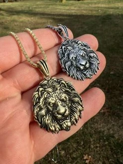 Real Solid 925 Sterling Silver / Gold Rasta African Lion Leo Pendant Necklace -Harlem Bling Shop real solid 925 sterling silver gold rasta african lion leo pendant necklace 22377.1664361284