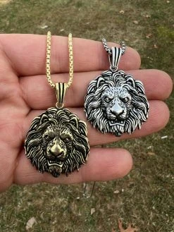 Real Solid 925 Sterling Silver / Gold Rasta African Lion Leo Pendant Necklace -Harlem Bling Shop real solid 925 sterling silver gold rasta african lion leo pendant necklace 59985.1664358749