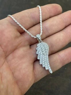 Real Solid 925 Sterling Silver Iced Angel Wing Pendant Hip Hop Diamond Necklace 20 Real Solid 925 Sterling Silver Iced Angel Wing Pendant Hip Hop Diamond Necklace -Harlem Bling Shop real solid 925 sterling silver iced angel wing pendant hip hop diamond necklace 33787.1664378296