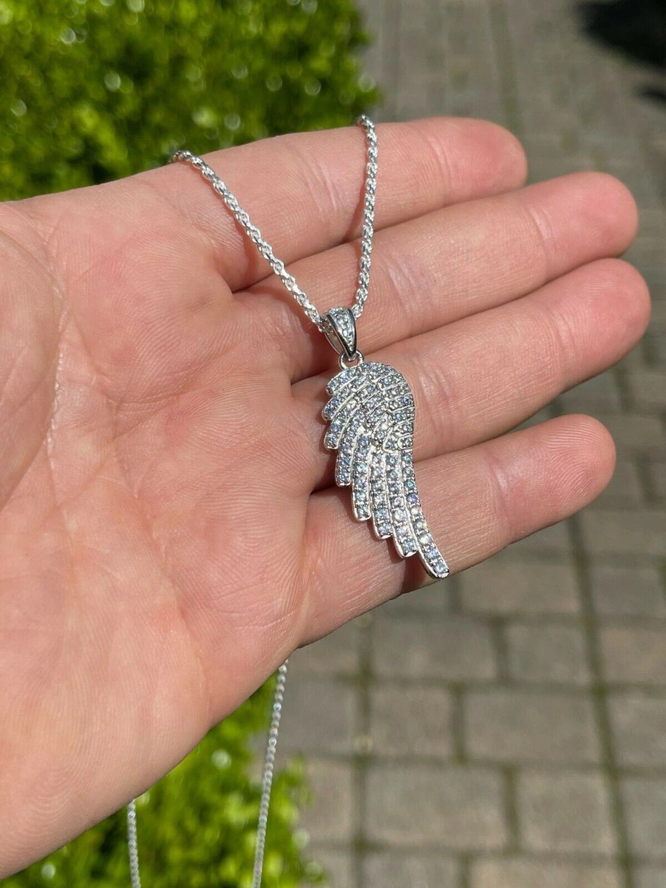 Real Solid 925 Sterling Silver Iced Angel Wing Pendant Hip Hop Diamond Necklace 4 Real Solid 925 Sterling Silver Iced Angel Wing Pendant Hip Hop Diamond Necklace - Image 2