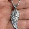 Real Solid 925 Sterling Silver Iced Angel Wing Pendant Hip Hop Diamond Necklace