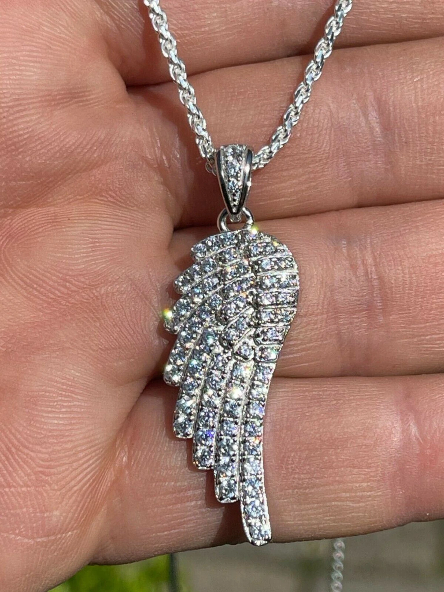 Real Solid 925 Sterling Silver Iced Angel Wing Pendant Hip Hop Diamond Necklace 3 Real Solid 925 Sterling Silver Iced Angel Wing Pendant Hip Hop Diamond Necklace