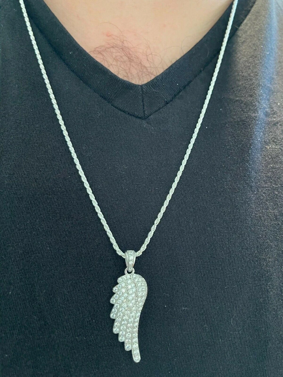 Real Solid 925 Sterling Silver Iced Angel Wing Pendant Hip Hop Diamond Necklace 6 Real Solid 925 Sterling Silver Iced Angel Wing Pendant Hip Hop Diamond Necklace - Image 4