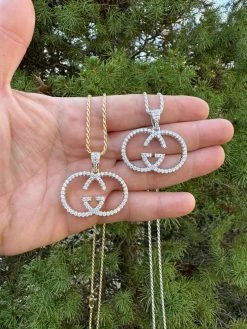 Gucci Logo Iced Out MOISSANITE Real 925 Silver / Gold Hip Hop Pendant Mens Ladies Necklace Medallion -Harlem Bling Shop silver gucci logo iced out moissanite real 925 silver gold hip hop pendant mens ladies necklace medallion 04281.1702529859