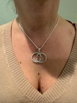 Gucci Logo Iced Out MOISSANITE Real 925 Silver / Gold Hip Hop Pendant Mens Ladies Necklace Medallion -Harlem Bling Shop silver gucci logo iced out moissanite real 925 silver gold hip hop pendant mens ladies necklace medallion 18602.1702529763