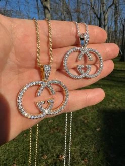 Gucci Logo Iced Out MOISSANITE Real 925 Silver / Gold Hip Hop Pendant Mens Ladies Necklace Medallion -Harlem Bling Shop silver gucci logo iced out moissanite real 925 silver gold hip hop pendant mens ladies necklace medallion 45286.1702529783