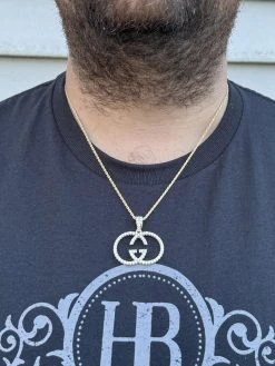 Gucci Logo Iced Out MOISSANITE Real 925 Silver / Gold Hip Hop Pendant Mens Ladies Necklace Medallion -Harlem Bling Shop silver gucci logo iced out moissanite real 925 silver gold hip hop pendant mens ladies necklace medallion 76403.1702529797