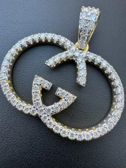 Gucci Logo Iced Out MOISSANITE Real 925 Silver / Gold Hip Hop Pendant Mens Ladies Necklace Medallion -Harlem Bling Shop silver gucci logo iced out moissanite real 925 silver gold hip hop pendant mens ladies necklace medallion 86200.1702529840