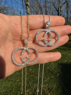 Gucci Logo Iced Out MOISSANITE Real 925 Silver / Gold Hip Hop Pendant Mens Ladies Necklace Medallion -Harlem Bling Shop silver gucci logo iced out moissanite real 925 silver gold hip hop pendant mens ladies necklace medallion 89855.1702529773