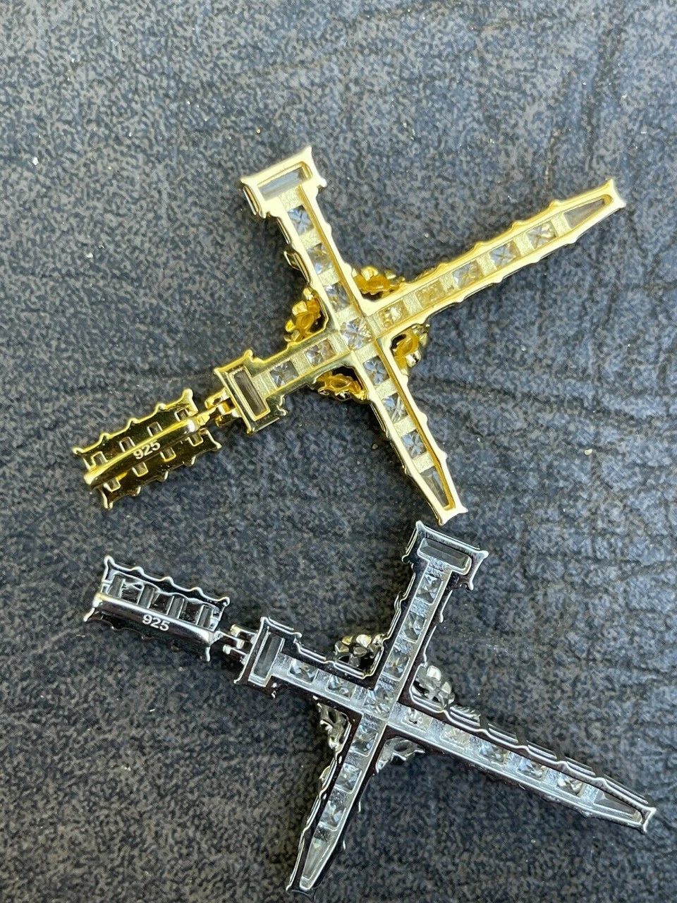 Mens 925 Silver Baguette Diamond Jesus On Nail Cross Pendant Iced Gold Crucifix 11 Mens 925 Silver Baguette Diamond Jesus On Nail Cross Pendant Iced Gold Crucifix - Image 9