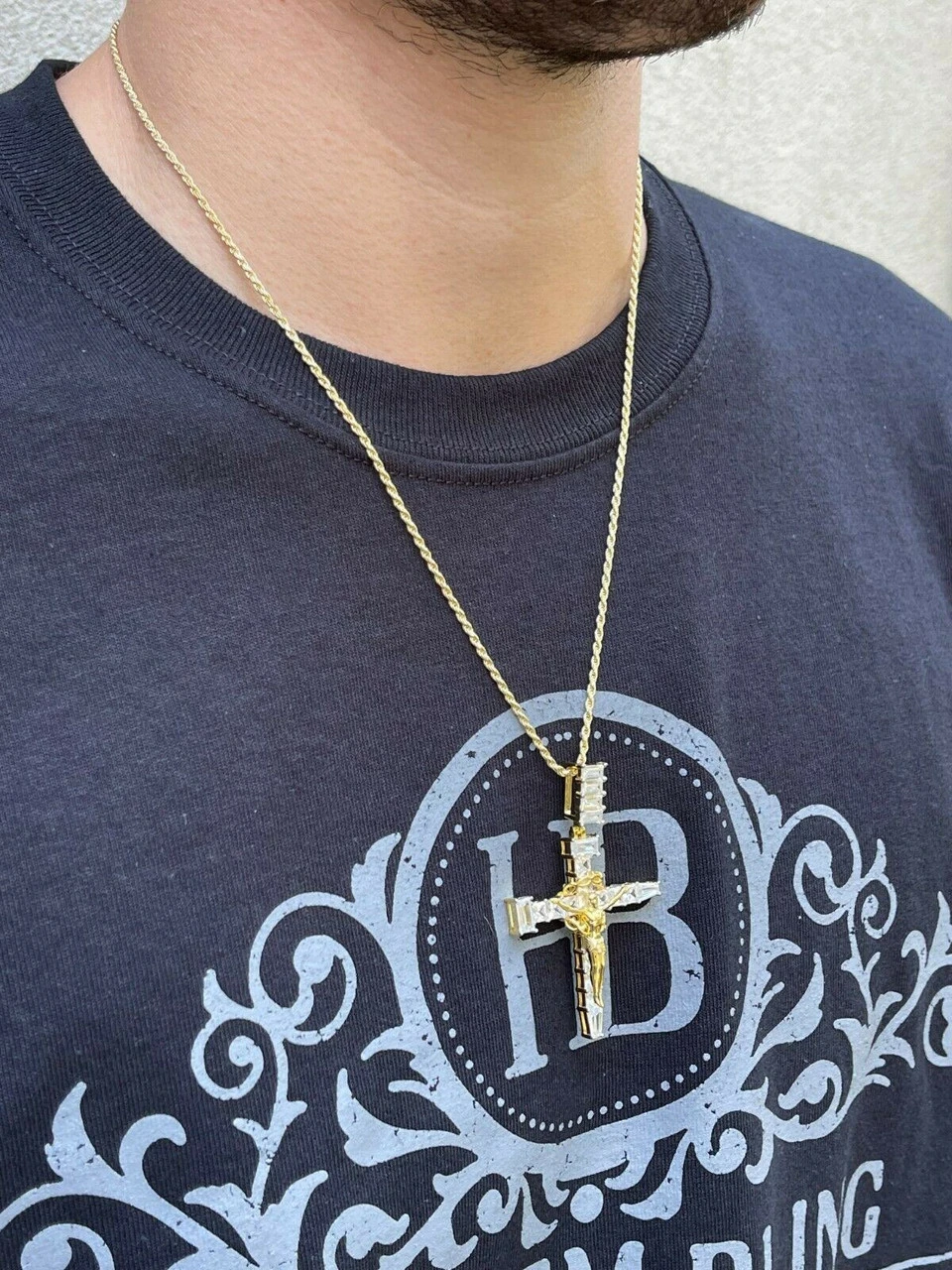 Mens 925 Silver Baguette Diamond Jesus On Nail Cross Pendant Iced Gold Crucifix 10 Mens 925 Silver Baguette Diamond Jesus On Nail Cross Pendant Iced Gold Crucifix - Image 8