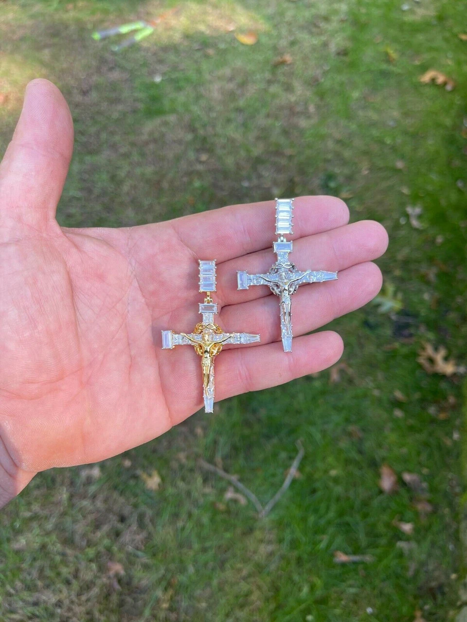 Mens 925 Silver Baguette Diamond Jesus On Nail Cross Pendant Iced Gold Crucifix 8 Mens 925 Silver Baguette Diamond Jesus On Nail Cross Pendant Iced Gold Crucifix - Image 6