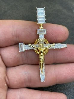 Mens 925 Silver Baguette Diamond Jesus On Nail Cross Pendant Iced Gold Crucifix 23 Mens 925 Silver Baguette Diamond Jesus On Nail Cross Pendant Iced Gold Crucifix -Harlem Bling Shop silver mens 925 silver baguette diamond jesus on nail cross pendant iced gold crucifix 81459.1664381059