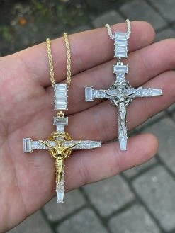 Mens 925 Silver Baguette Diamond Jesus On Nail Cross Pendant Iced Gold Crucifix 16 Mens 925 Silver Baguette Diamond Jesus On Nail Cross Pendant Iced Gold Crucifix -Harlem Bling Shop silver mens 925 silver baguette diamond jesus on nail cross pendant iced gold crucifix 94439.1664382598