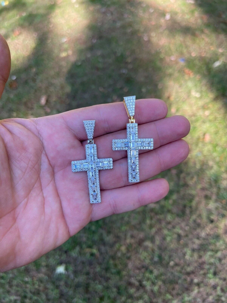 Mens 925 Sterling Baguette Diamond Tennis Cross Pendant Iced Gold Silver Hip Hop 14 Mens 925 Sterling Baguette Diamond Tennis Cross Pendant Iced Gold Silver Hip Hop - Image 12