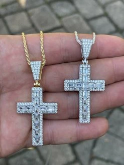 Mens 925 Sterling Baguette Diamond Tennis Cross Pendant Iced Gold Silver Hip Hop 20 Mens 925 Sterling Baguette Diamond Tennis Cross Pendant Iced Gold Silver Hip Hop -Harlem Bling Shop silver mens 925 sterling baguette diamond tennis cross pendant iced gold silver hip hop 54594.1665669514