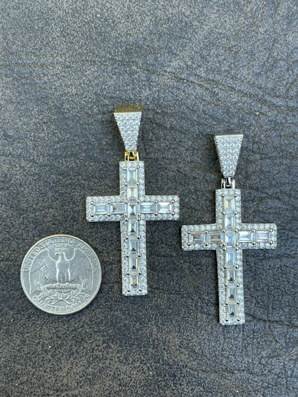 Mens 925 Sterling Baguette Diamond Tennis Cross Pendant Iced Gold Silver Hip Hop 6 Mens 925 Sterling Baguette Diamond Tennis Cross Pendant Iced Gold Silver Hip Hop - Image 4