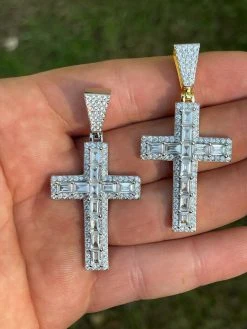 Mens 925 Sterling Baguette Diamond Tennis Cross Pendant Iced Gold Silver Hip Hop 15 Mens 925 Sterling Baguette Diamond Tennis Cross Pendant Iced Gold Silver Hip Hop -Harlem Bling Shop silver mens 925 sterling baguette diamond tennis cross pendant iced gold silver hip hop 80739.1664396745