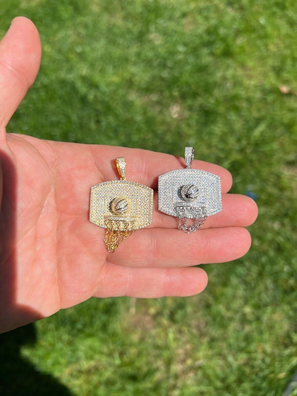 Mens MOISSANITE Real Iced Basketball Hoop Pendant Necklace Passes Diamond Tester 4 Mens MOISSANITE Real Iced Basketball Hoop Pendant Necklace Passes Diamond Tester - Image 2