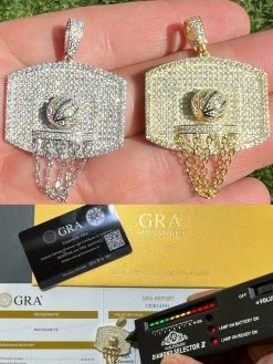 Mens MOISSANITE Real Iced Basketball Hoop Pendant Necklace Passes Diamond Tester