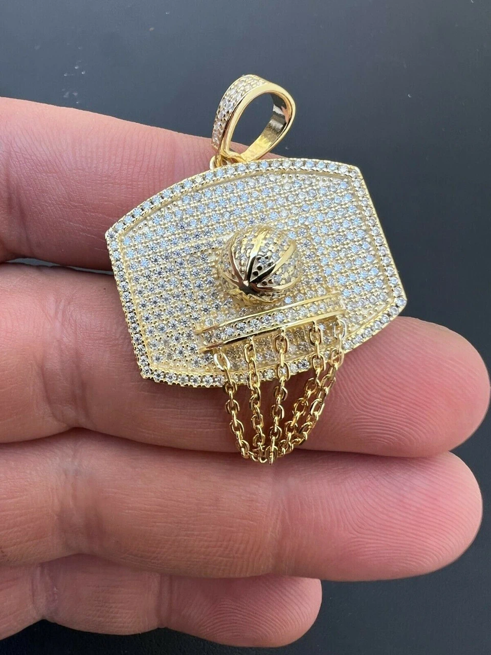 Mens MOISSANITE Real Iced Basketball Hoop Pendant Necklace Passes Diamond Tester 9 Mens MOISSANITE Real Iced Basketball Hoop Pendant Necklace Passes Diamond Tester - Image 7