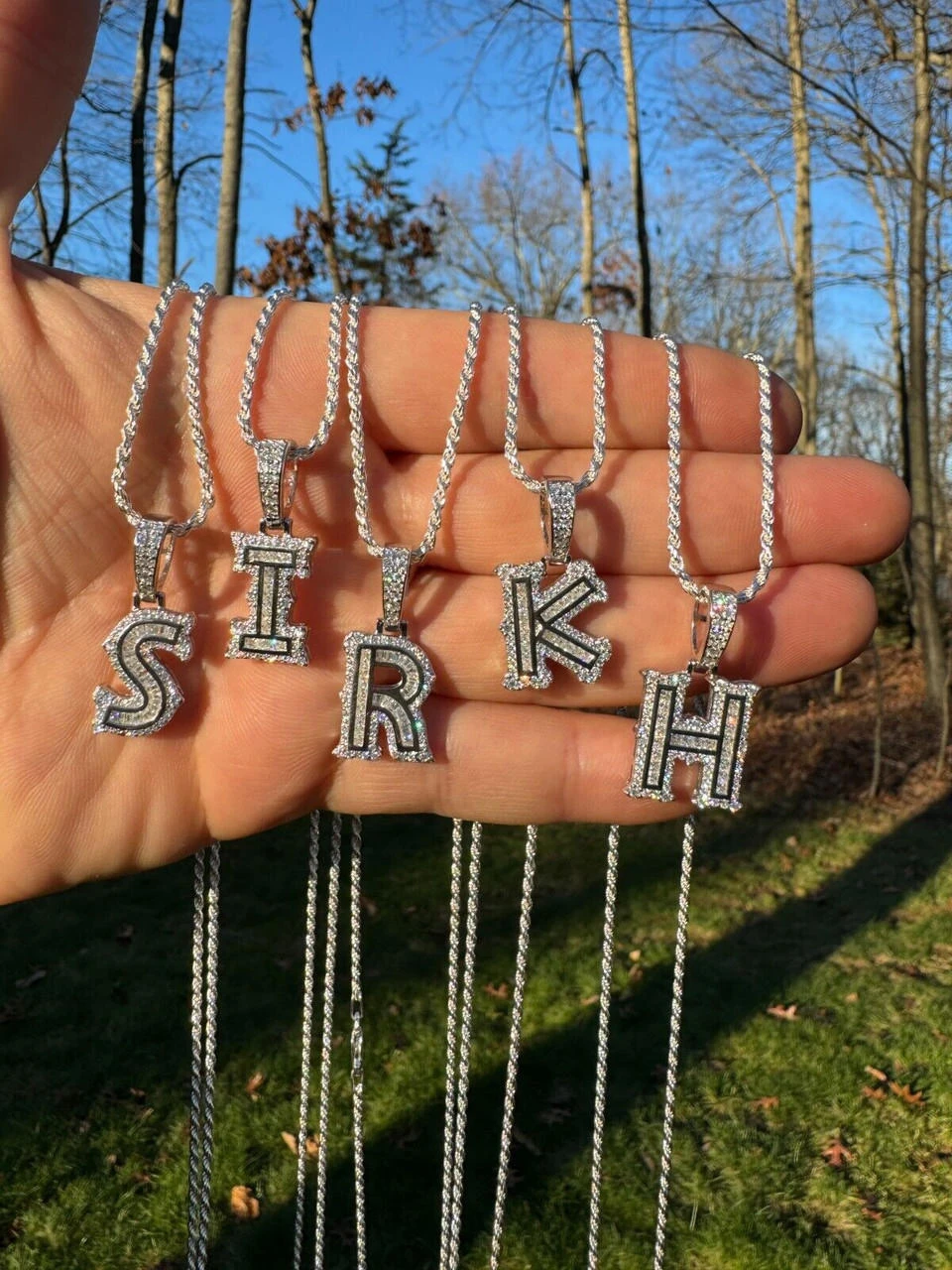 Moissanite Gothic Small Initial Letter 925 Silver / Gold Pendant Iced Out Necklace 5 Moissanite Gothic Small Initial Letter 925 Silver / Gold Pendant Iced Out Necklace - Image 3