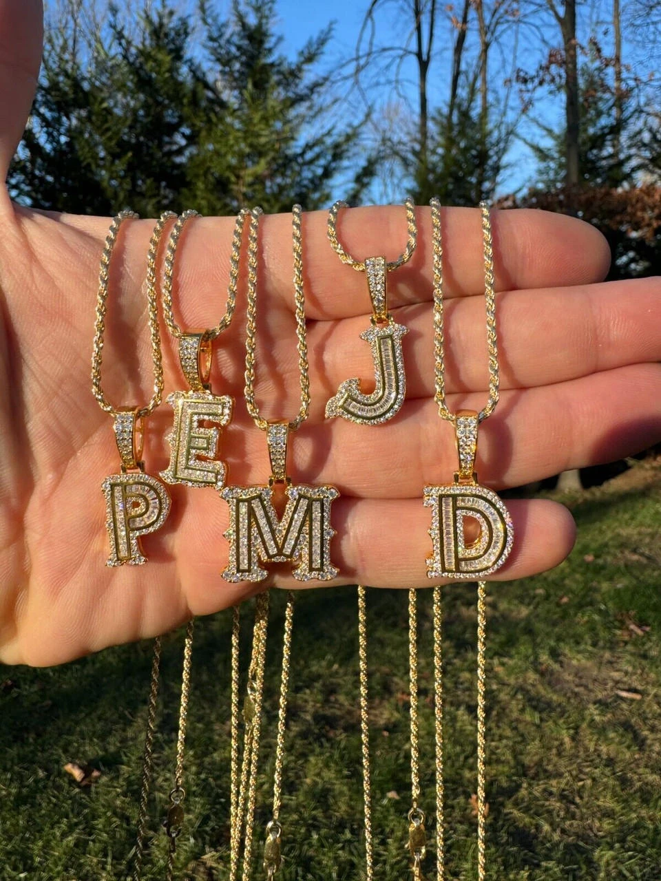 Moissanite Gothic Small Initial Letter 925 Silver / Gold Pendant Iced Out Necklace 4 Moissanite Gothic Small Initial Letter 925 Silver / Gold Pendant Iced Out Necklace - Image 2