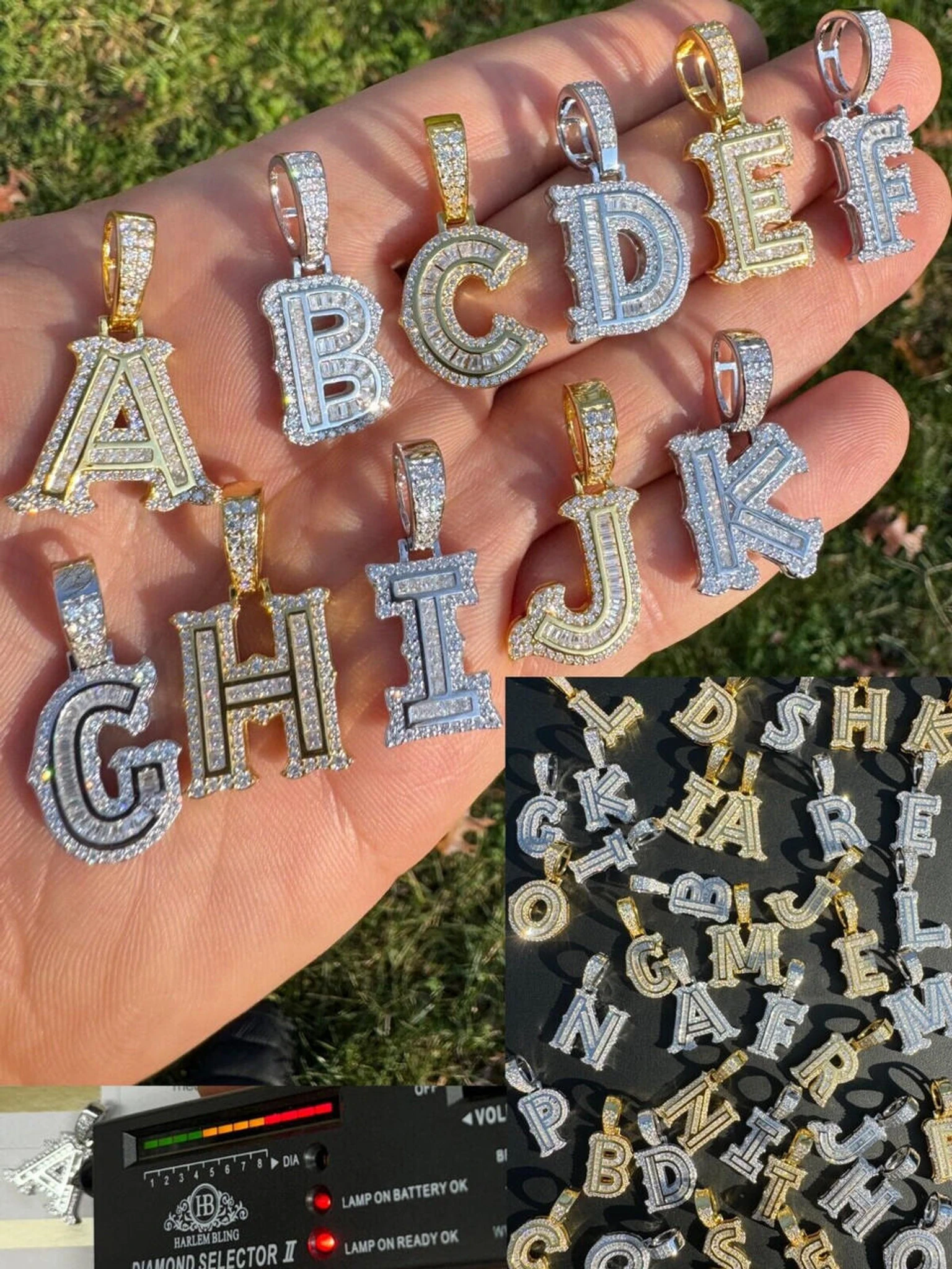 Moissanite Gothic Small Initial Letter 925 Silver / Gold Pendant Iced Out Necklace 3 Moissanite Gothic Small Initial Letter 925 Silver / Gold Pendant Iced Out Necklace