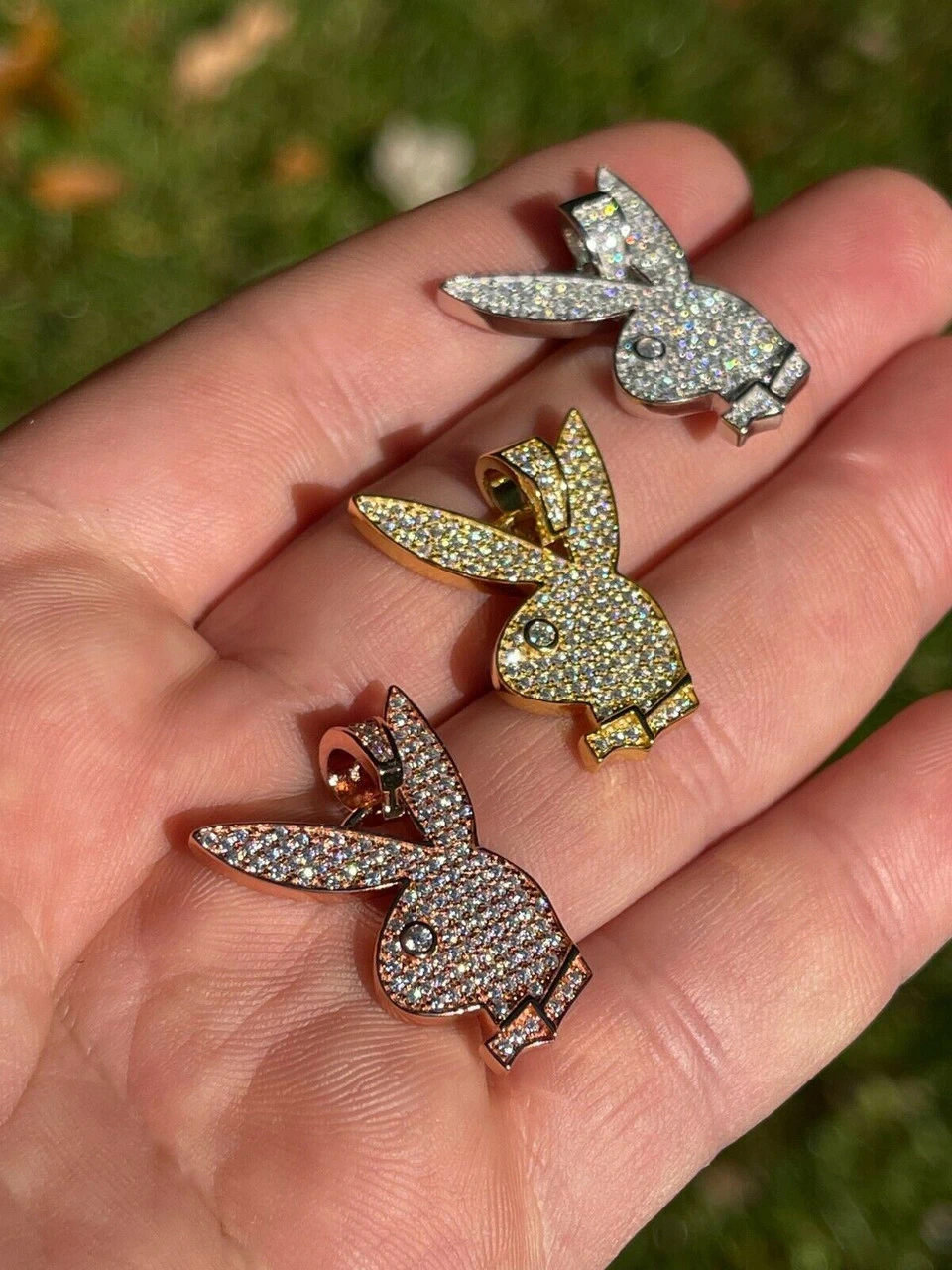 MOISSANITE Playboy Bunny Pendant Iced Real Solid 925 Silver Gold Rose Necklace 4 MOISSANITE Playboy Bunny Pendant Iced Real Solid 925 Silver Gold Rose Necklace - Image 2