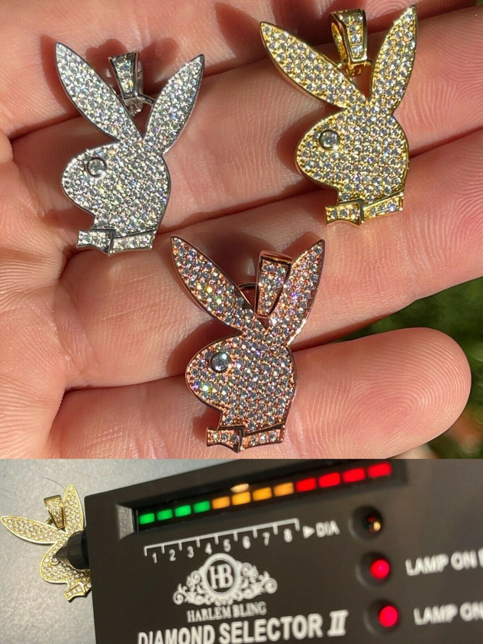 MOISSANITE Playboy Bunny Pendant Iced Real Solid 925 Silver Gold Rose Necklace 3 MOISSANITE Playboy Bunny Pendant Iced Real Solid 925 Silver Gold Rose Necklace