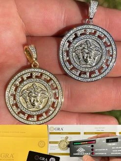 MOISSANITE Real 925 Silver / Gold Hip Hop Medusa Head Pendant Mens Iced Necklace Medallion - Pass Diamond Tester