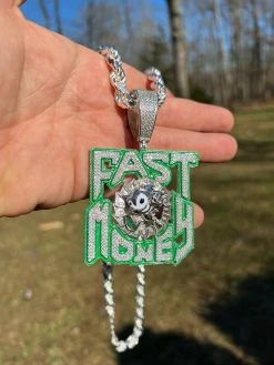 Real 925 Silver Gold Glows In Dark FAST MONEY Sonic Big Hip Hop Pendant Necklace 17 Real 925 Silver Gold Glows In Dark FAST MONEY Sonic Big Hip Hop Pendant Necklace -Harlem Bling Shop silver real 925 silver gold glows in dark fast money sonic big hip hop pendant necklace 16779.1664358109