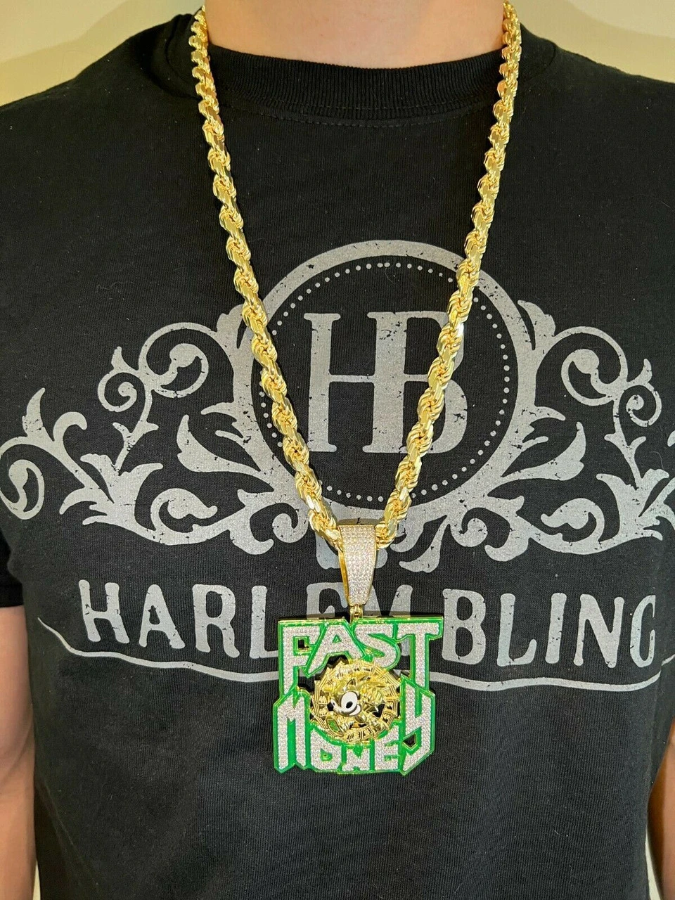 Real 925 Silver Gold Glows In Dark FAST MONEY Sonic Big Hip Hop Pendant Necklace 5 Real 925 Silver Gold Glows In Dark FAST MONEY Sonic Big Hip Hop Pendant Necklace - Image 3
