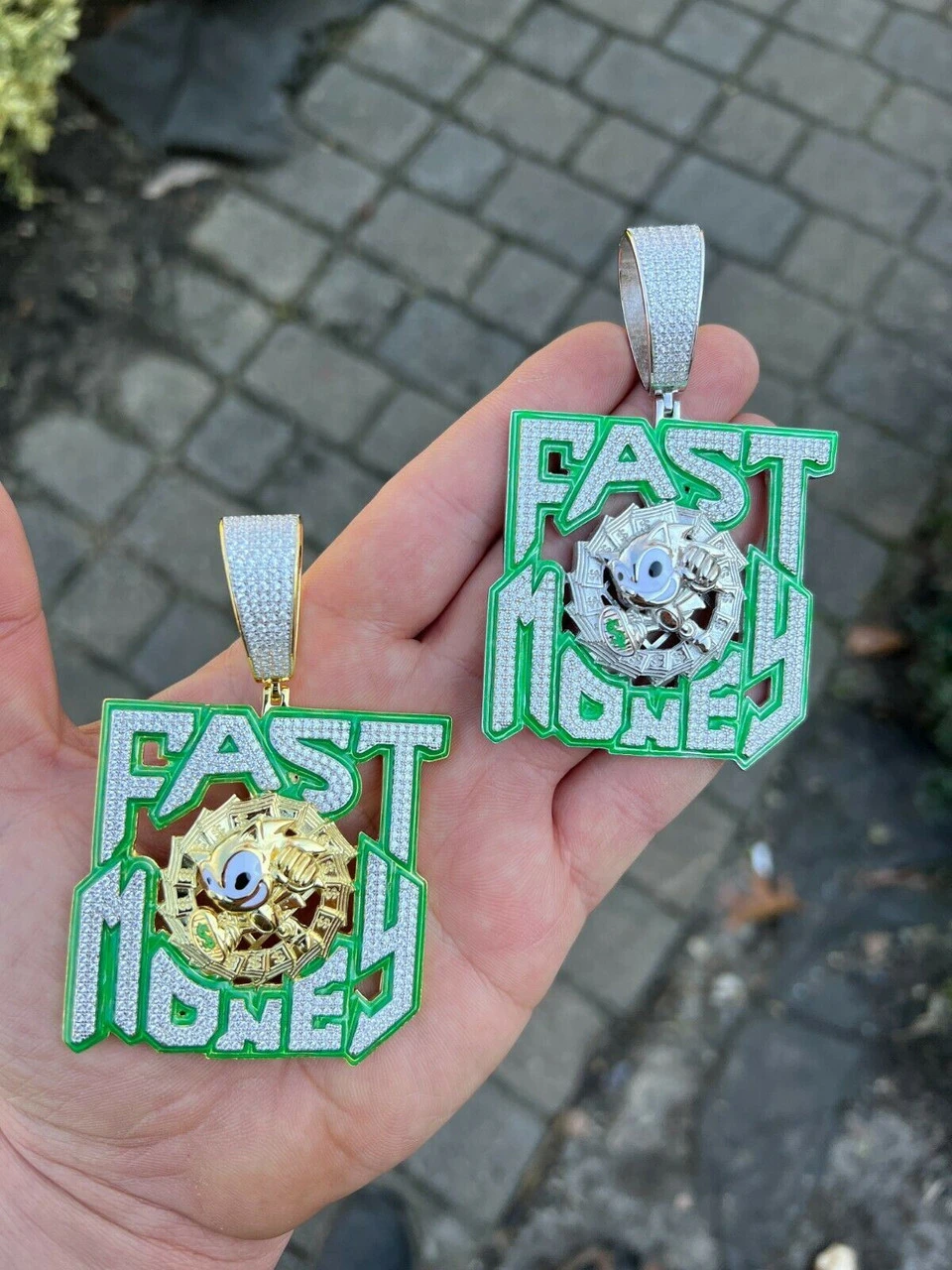 Real 925 Silver Gold Glows In Dark FAST MONEY Sonic Big Hip Hop Pendant Necklace 10 Real 925 Silver Gold Glows In Dark FAST MONEY Sonic Big Hip Hop Pendant Necklace - Image 8