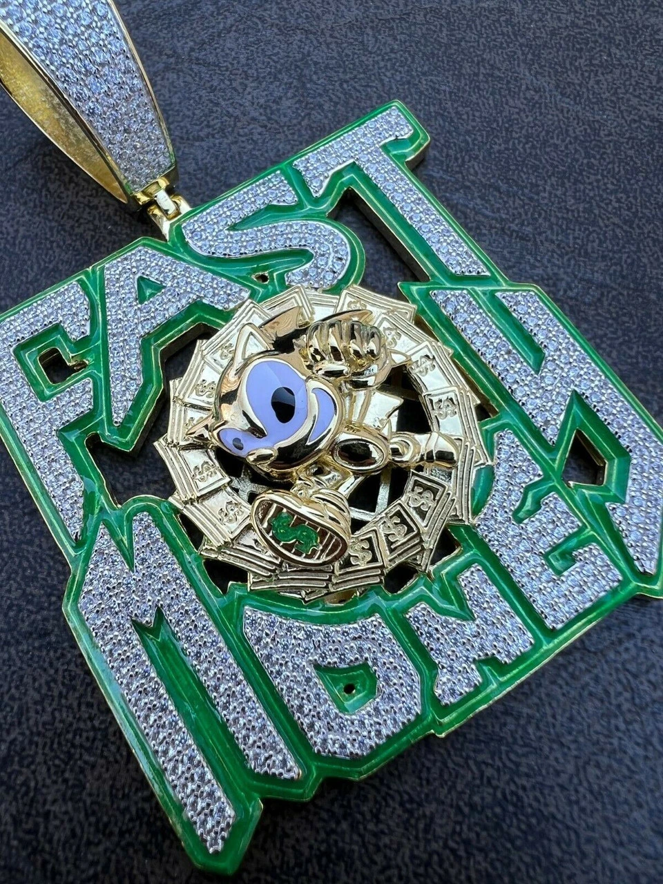 Real 925 Silver Gold Glows In Dark FAST MONEY Sonic Big Hip Hop Pendant Necklace 12 Real 925 Silver Gold Glows In Dark FAST MONEY Sonic Big Hip Hop Pendant Necklace - Image 10