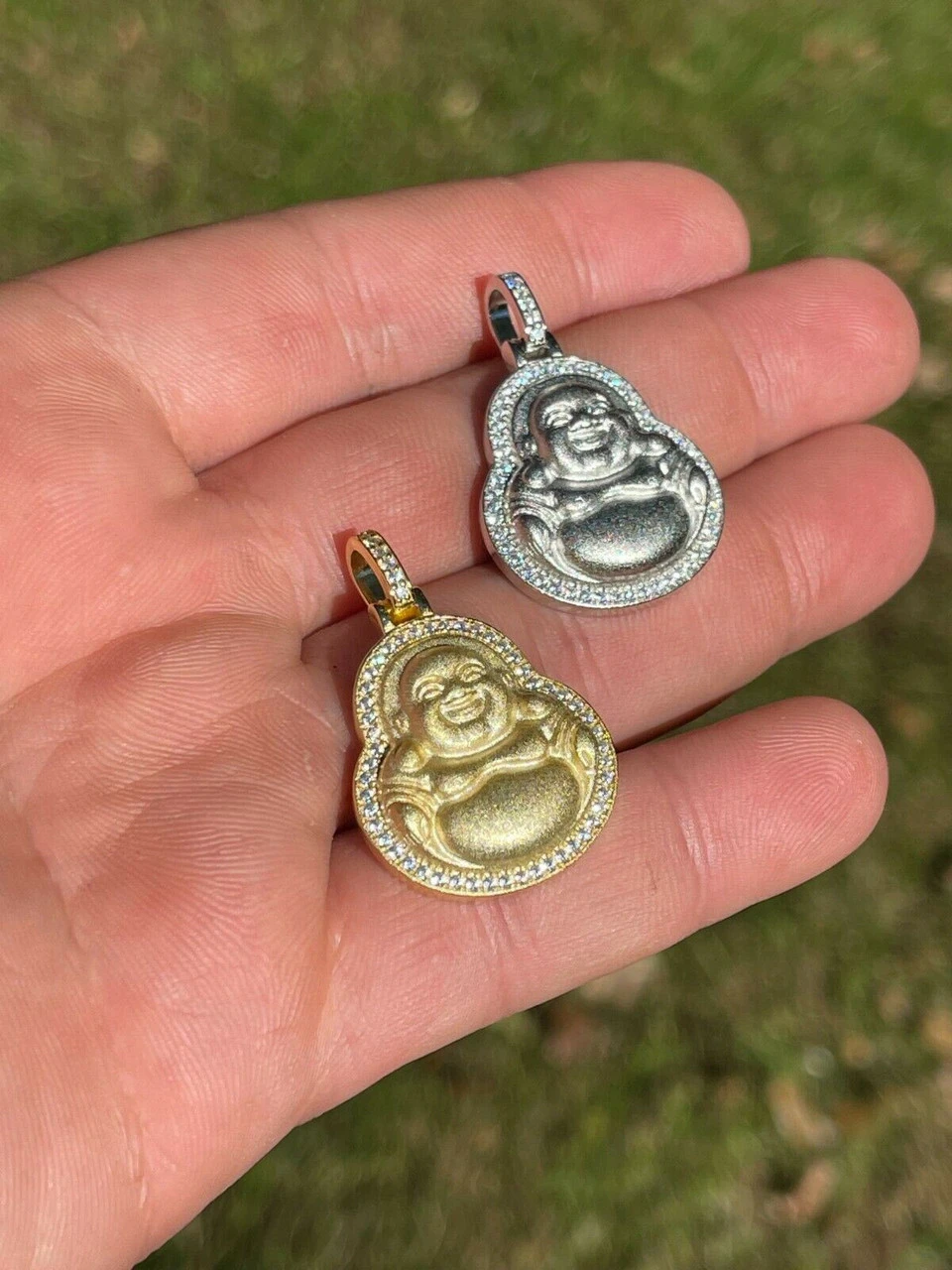Real 925 Silver / Gold Hip Hop Buddha Pendant Mens Or Ladies Iced Necklace 1" 9 Real 925 Silver / Gold Hip Hop Buddha Pendant Mens Or Ladies Iced Necklace 1" - Image 7