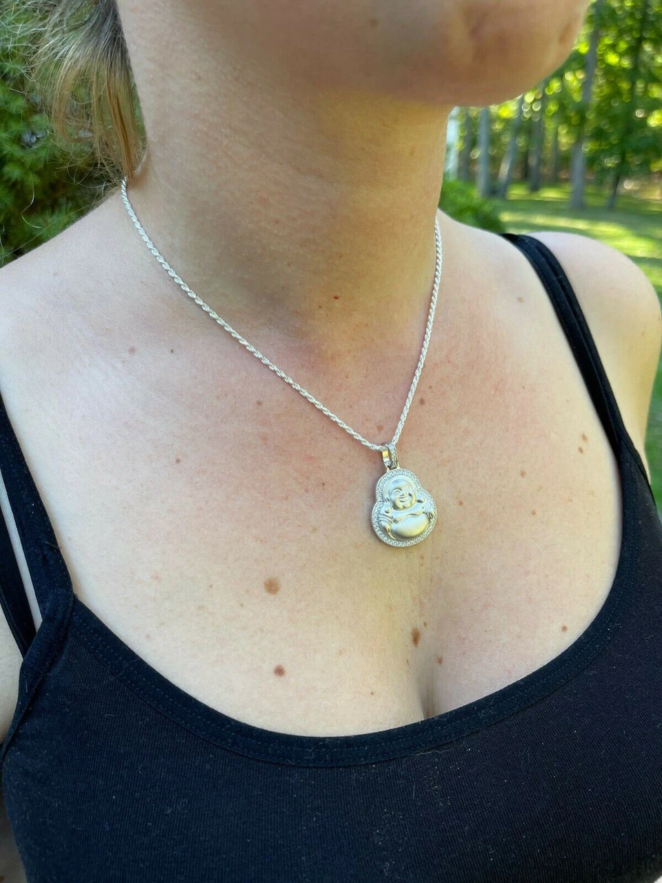 Real 925 Silver / Gold Hip Hop Buddha Pendant Mens Or Ladies Iced Necklace 1" 6 Real 925 Silver / Gold Hip Hop Buddha Pendant Mens Or Ladies Iced Necklace 1" - Image 4