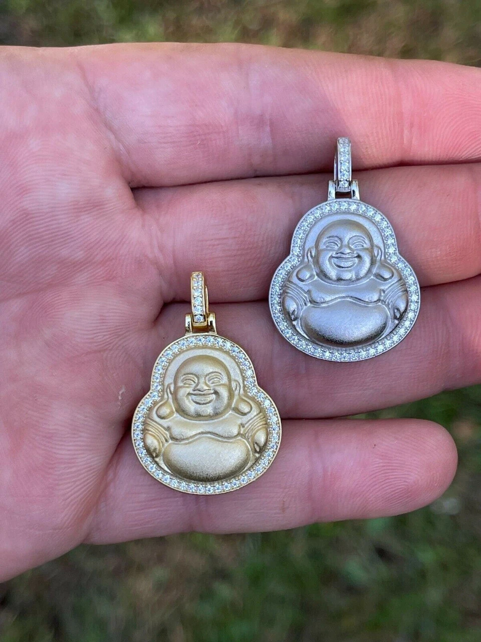 Real 925 Silver / Gold Hip Hop Buddha Pendant Mens Or Ladies Iced Necklace 1" 4 Real 925 Silver / Gold Hip Hop Buddha Pendant Mens Or Ladies Iced Necklace 1" - Image 2