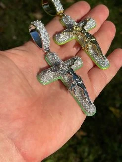 Real 925 Silver Gold HUGE 3.5" Glow In Dark Cross W. Jesus Iced Pendant Necklace 15 Real 925 Silver Gold HUGE 3.5" Glow In Dark Cross W. Jesus Iced Pendant Necklace -Harlem Bling Shop silver real 925 silver gold huge 3.5 glow in dark cross w jesus iced pendant necklace 21427.1664393531