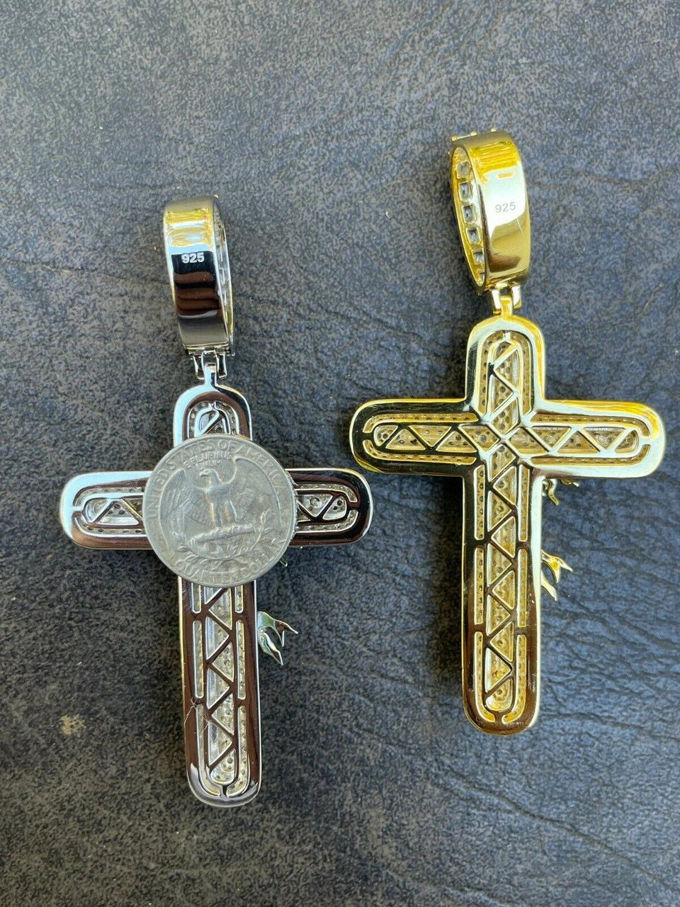 Real 925 Silver Gold HUGE 3.5" Glow In Dark Cross W. Jesus Iced Pendant Necklace 8 Real 925 Silver Gold HUGE 3.5" Glow In Dark Cross W. Jesus Iced Pendant Necklace - Image 6