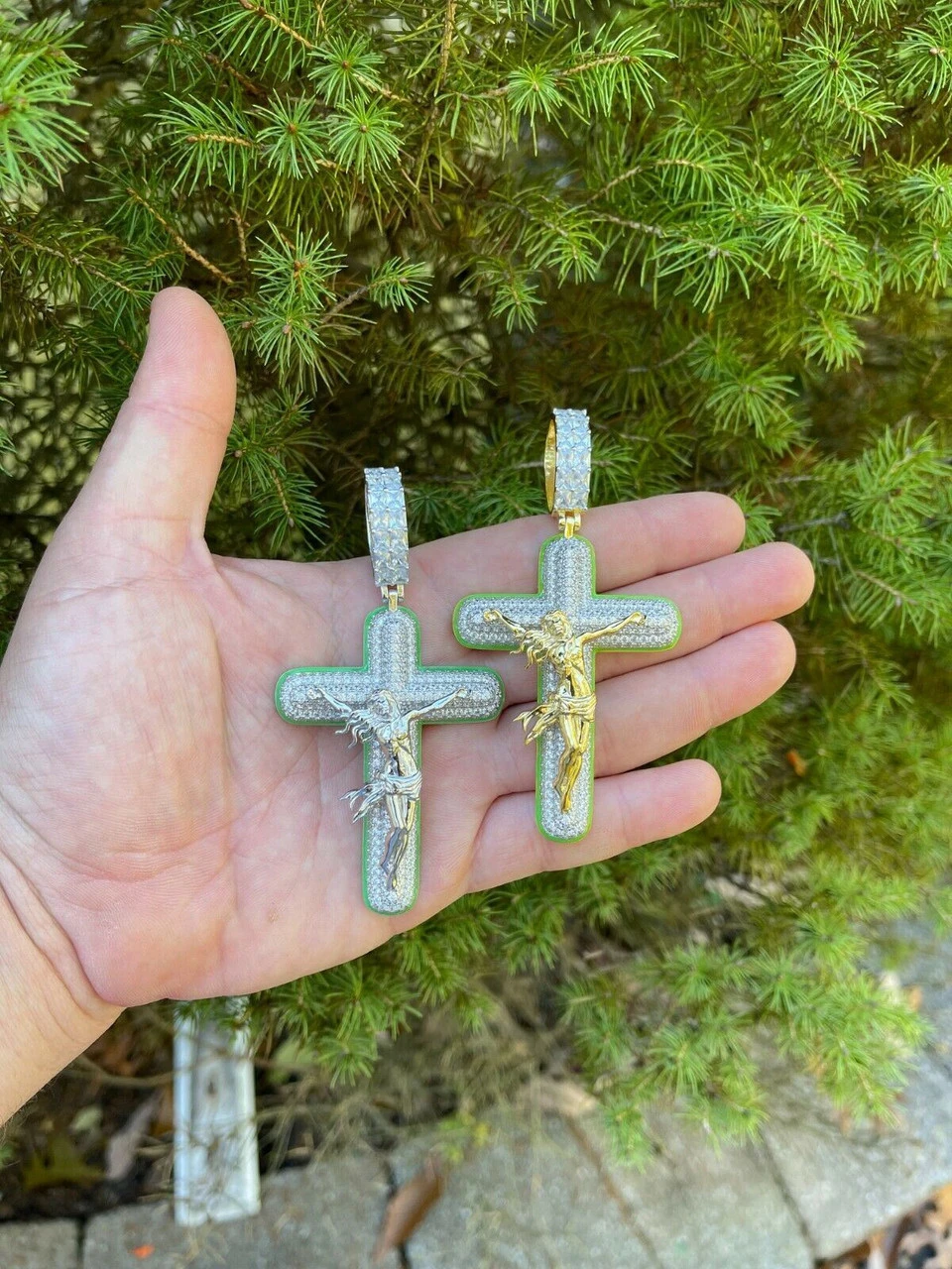 Real 925 Silver Gold HUGE 3.5" Glow In Dark Cross W. Jesus Iced Pendant Necklace 12 Real 925 Silver Gold HUGE 3.5" Glow In Dark Cross W. Jesus Iced Pendant Necklace - Image 10