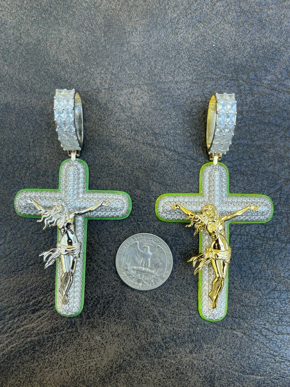 Real 925 Silver Gold HUGE 3.5" Glow In Dark Cross W. Jesus Iced Pendant Necklace 9 Real 925 Silver Gold HUGE 3.5" Glow In Dark Cross W. Jesus Iced Pendant Necklace - Image 7