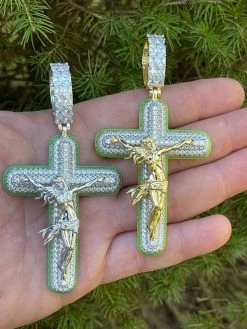 Real 925 Silver Gold HUGE 3.5" Glow In Dark Cross W. Jesus Iced Pendant Necklace 16 Real 925 Silver Gold HUGE 3.5" Glow In Dark Cross W. Jesus Iced Pendant Necklace -Harlem Bling Shop silver real 925 silver gold huge 3.5 glow in dark cross w jesus iced pendant necklace 85519.1664387933