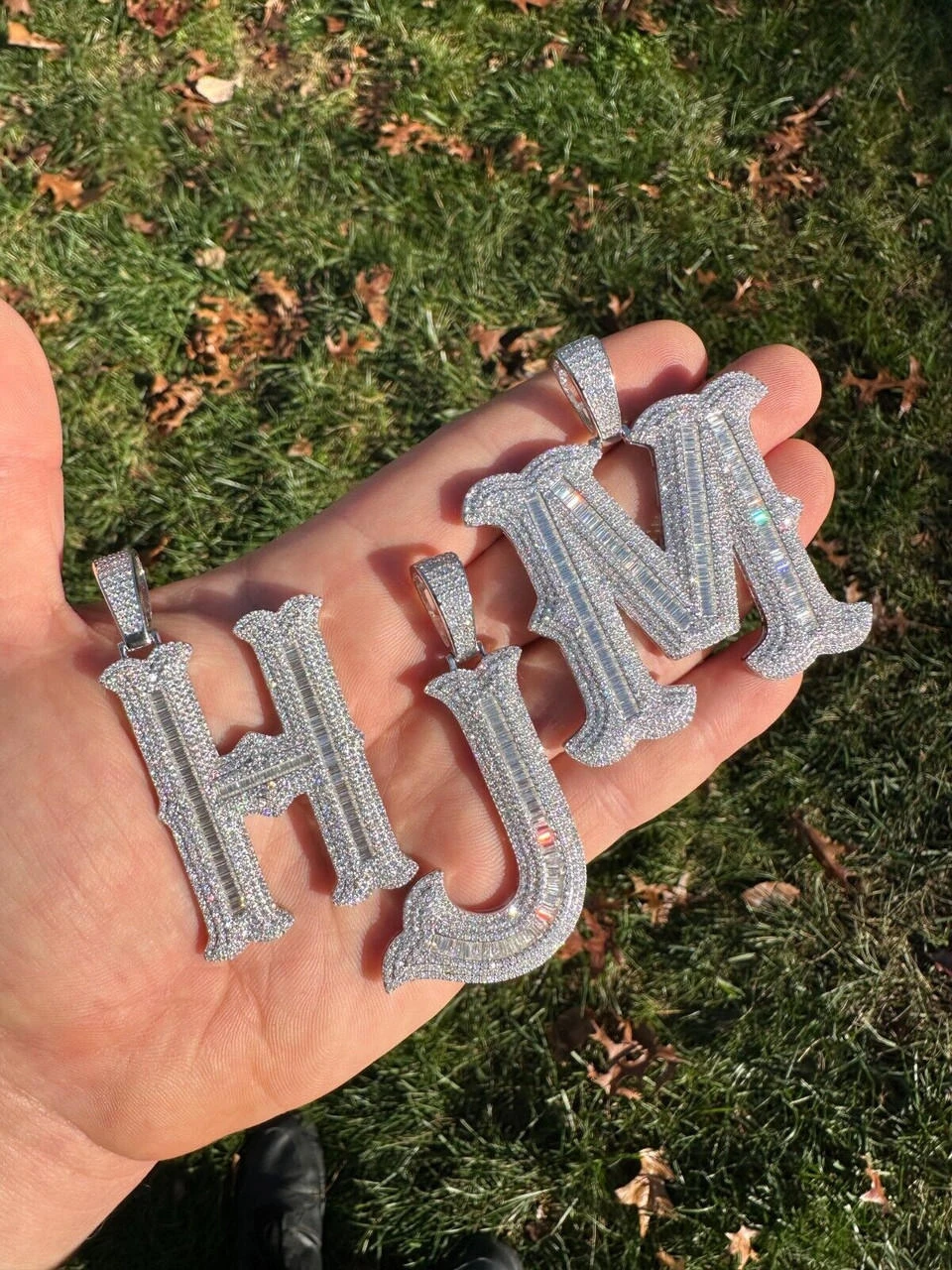 Real Moissanite Gothic Large 2" Initial Letter 925 Silver Pendant Iced Necklace 7 Real Moissanite Gothic Large 2" Initial Letter 925 Silver Pendant Iced Necklace - Image 5