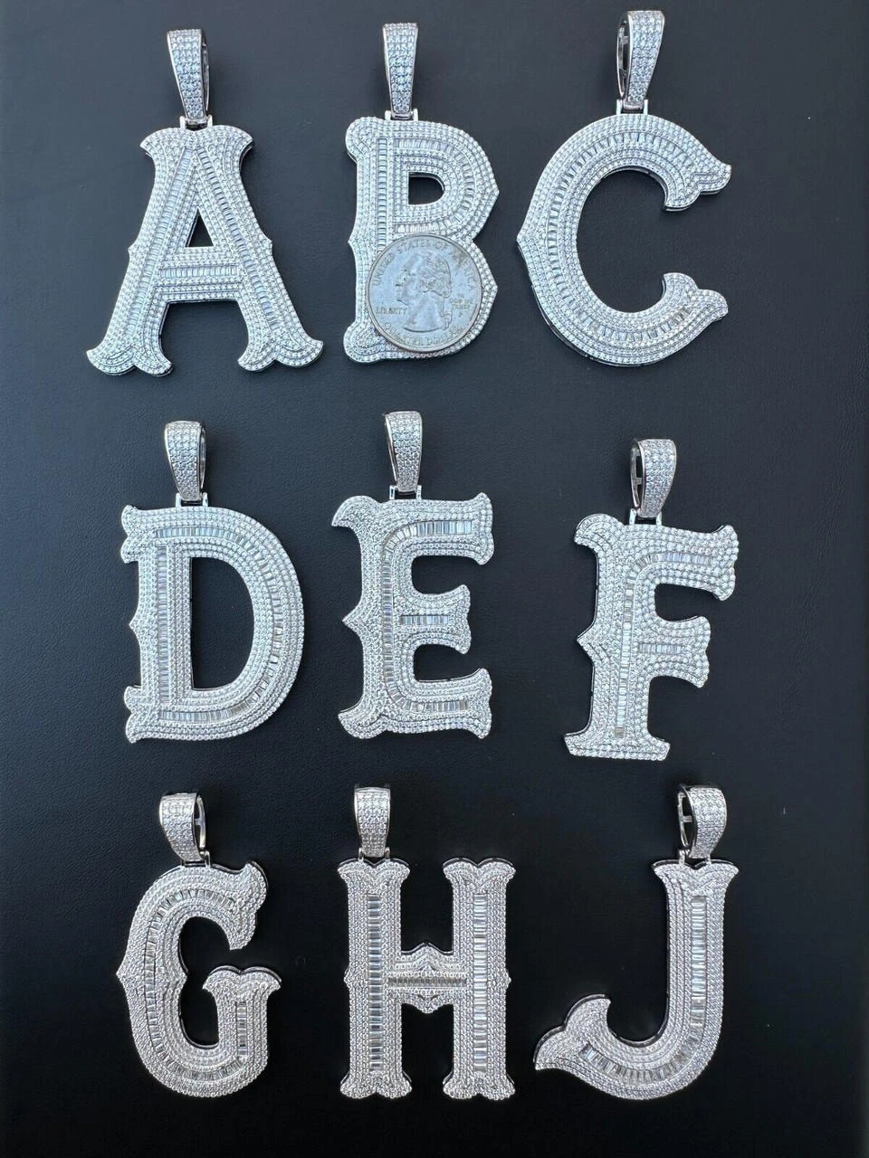 Real Moissanite Gothic Large 2" Initial Letter 925 Silver Pendant Iced Necklace 10 Real Moissanite Gothic Large 2" Initial Letter 925 Silver Pendant Iced Necklace - Image 8