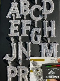 Real Moissanite Gothic Large 2" Initial Letter 925 Silver Pendant Iced Necklace